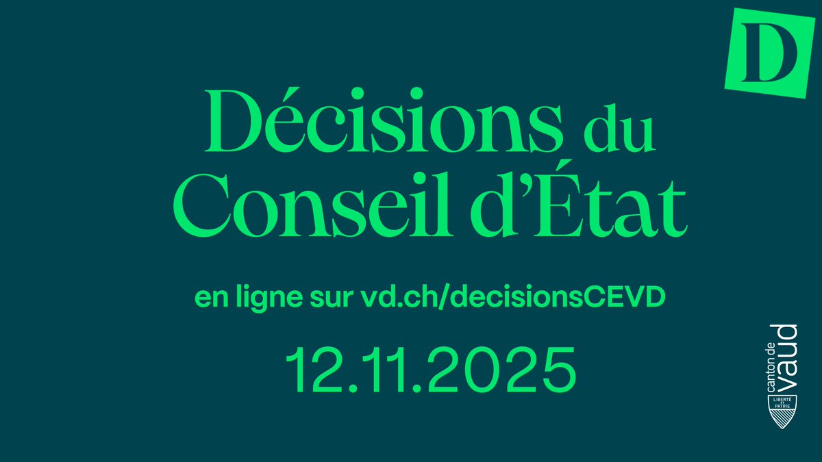 [CONSEIL D'ÉTAT] 🗒️ Les décisions du Conseil d'État du 12 novembre 2025 sont en ligne

#Vaud #decisionsCEVD

🔗 vd.ch/actualites/dec…