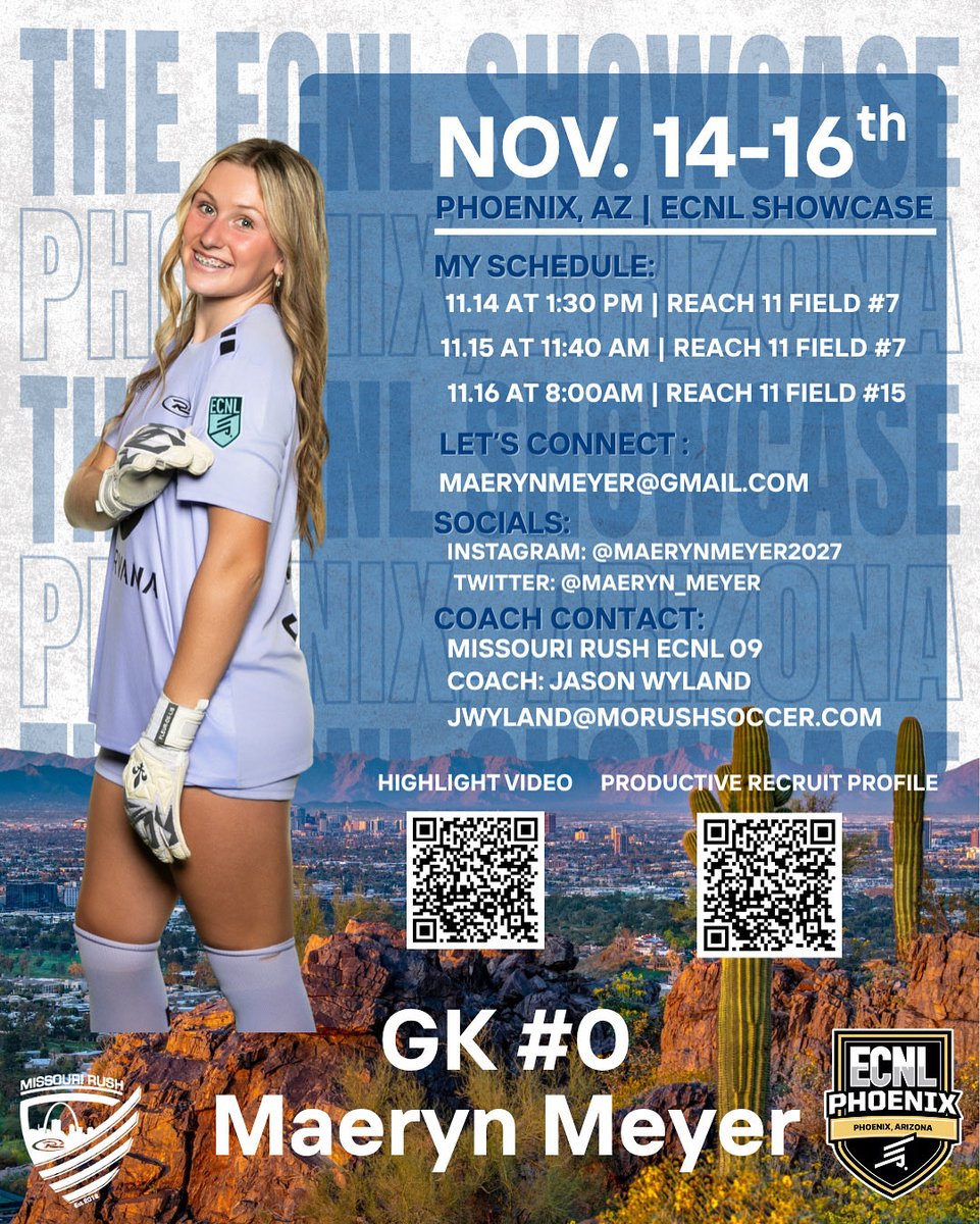 So excited to play in some great weather against some amazing competition this weekend at the Pheonix ECNL showcase!! Hope to see you there!🌵🏜️ <a href="/MoRushECNL/">MoRush ECNL</a> <a href="/ECNLgirls/">ECNL Girls</a> <a href="/MORushECNL09g/">MO Rush ECNL 09G</a> <a href="/MoRushSoccer/">Missouri Rush</a>