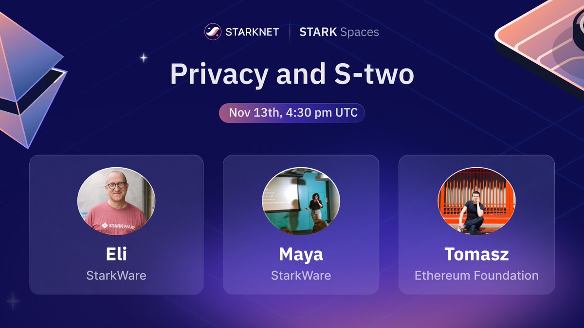 Privacy &amp; Proving, redefined by S-two.

Join us for a Space with <a href="/tkstanczak/">Tomasz K. Stańczak</a> from Ethereum Foundation to discuss:
> S-two, the next-gen prover live on Starknet
> Client-side proving &amp; privacy
> How this reshapes Ethereum’s scaling and ZK landscape

Happening today at 4:30 PM UTC.