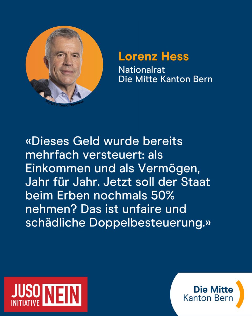 Unser Nationalrat Lorenz Hess lehnt die Doppelbesteuerung von Erbschaften klar ab und sagt deshalb Nein zur "Initiative für eine Zukunft" der Juso.

#DieMitteBE #Abst25 #JUSOnein #Erbschaftssteuer #KMUkiller