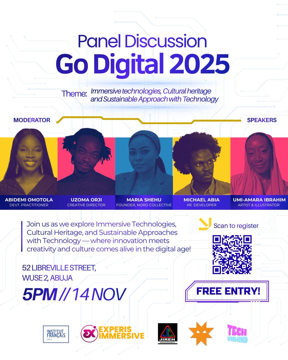 InstitutFrNga's tweet image. ⏰ 1 DAY TO GO!

Join us at #GoDigital2025 tomorrow:
🎮 Explore immersive experiences
🎭 Watch artistic performances
🧠 Engage in thought-provoking panels
🎁 Win IFN merch and digital freebies

🎟 FREE Entry — RSVP: buff.ly/kneJU21

#GoDigital #DigitalCulture #Abuja #Tech