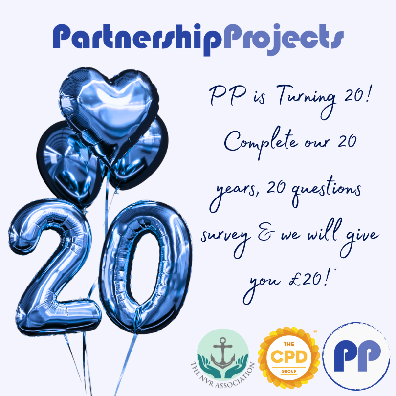 PartnershipProj's tweet photo. We are turning 20! 2006-2026 🎈🥳

Help us to Help More People! 💙
Complete our 5 minute 20/20 Survey and all respondents will get £20!*

From all of us at PP 💙

https://t.co/UjLWf0y6Ta https://t.co/n28pwidGCe