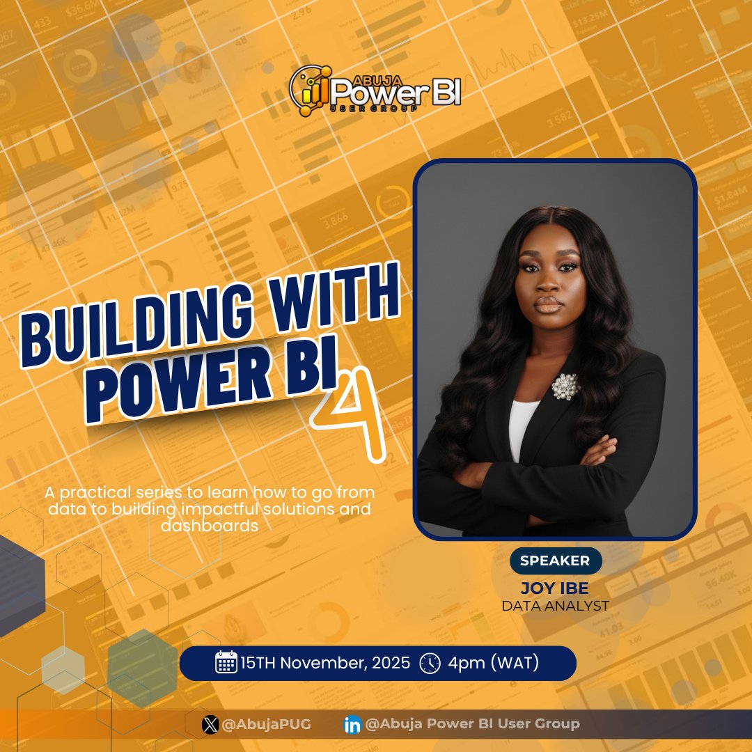 AbujaPUG's tweet image. The journey of Building with Power BI has been all about learning by doing, exploring practical techniques.

Our final session is here! Join us this Saturday at 4 PM (WAT) @joyibe_  walks us through another end-to-end Power BI project.

Register: bit.ly/482WRHY