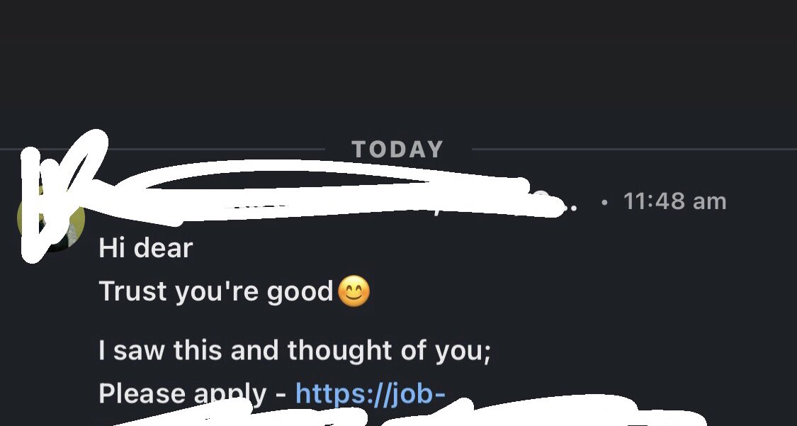 There is this amazing lady I am connected with on LinkedIn,  we don’t really talk, and I don’t know her personally, but she is always sharing opportunities and referring me to people.
I truly appreciate kind souls like that ❤️