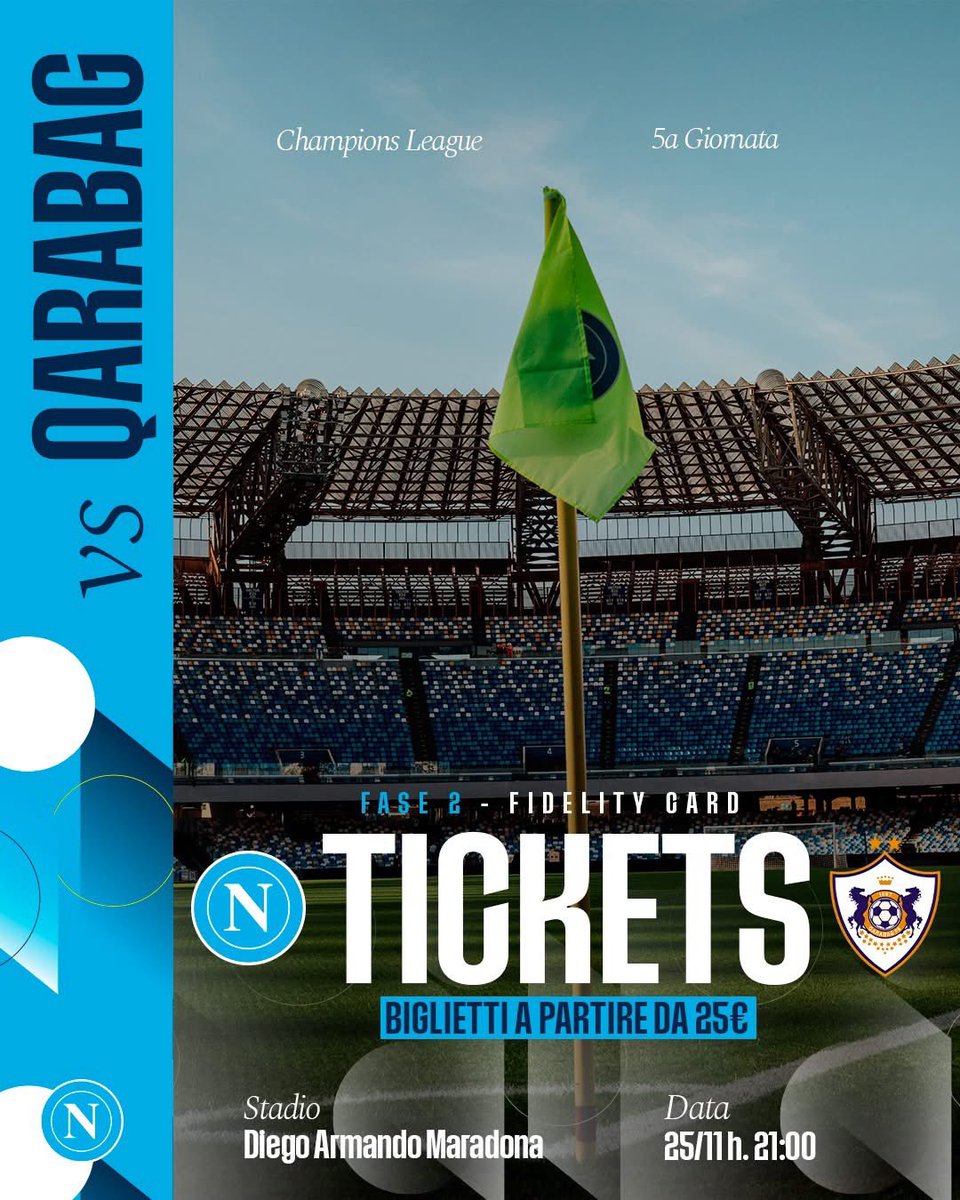 Image for the Tweet beginning: ⚽ Napoli vs Qarabag
🗓 Martedì