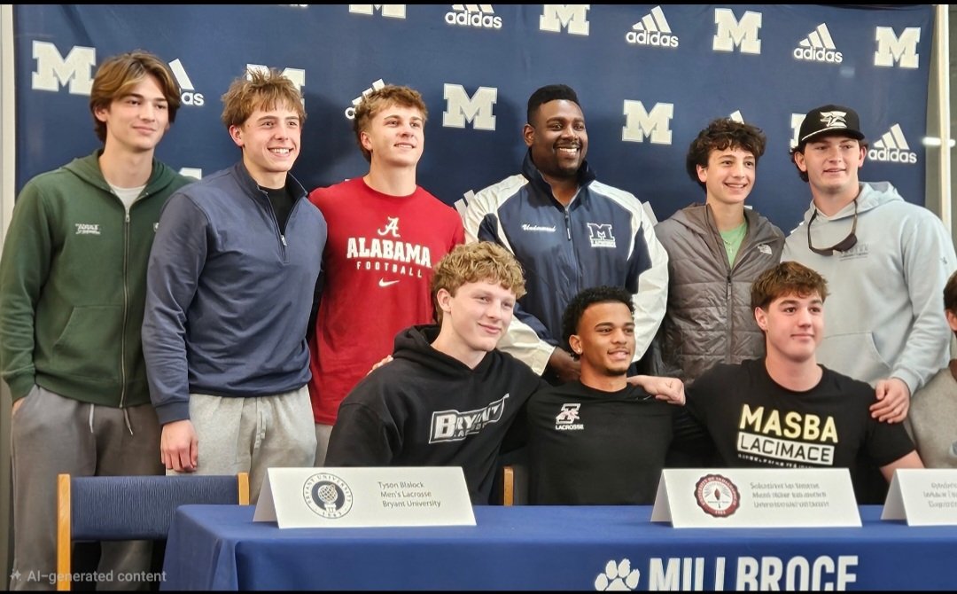 Congratulations to these kids on committing to playing lacrosse at the next level. Always remember where it all started #Millbrook 

Tyson Blalock - Bryant University
Sebastian McWilson - University of Indianapolis
Isaac Mitchener - Randolph-Macon College