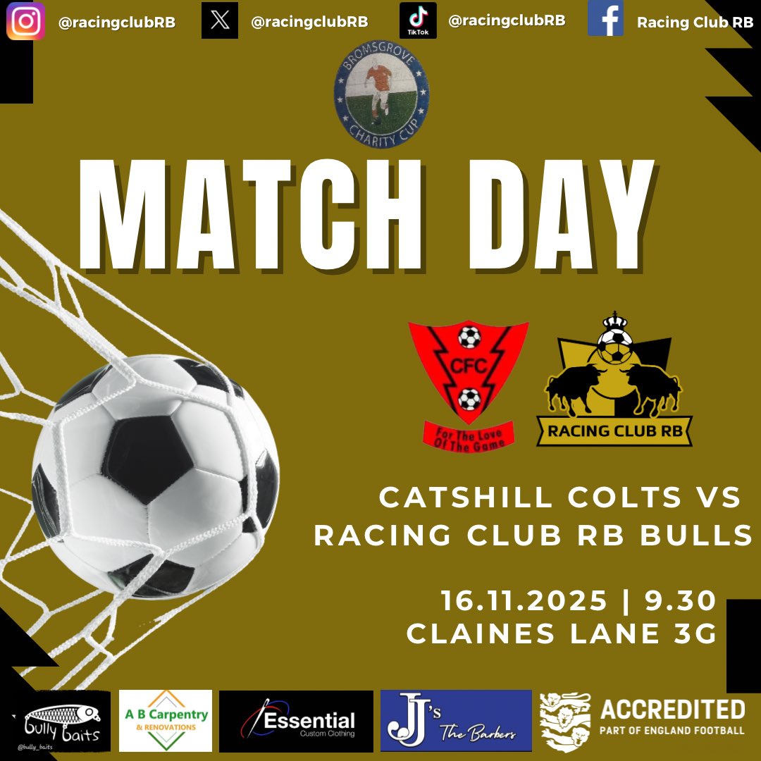 Cup quarter final action for both our teams this Sunday

As Racing take on Catshill

📍Claines Lane 3G
⏰ 11.30am KO
🏆 Bromsgrove Charity Junior Cup

And the Bulls take on Catshill Colts

📍 Claines Lane 3G
⏰ 9.30am KO
🏆 Bromsgrove Charity Minor Cup

#VamosRacing🐂

<a href="/Randswcl/">Redditch & SW League</a>