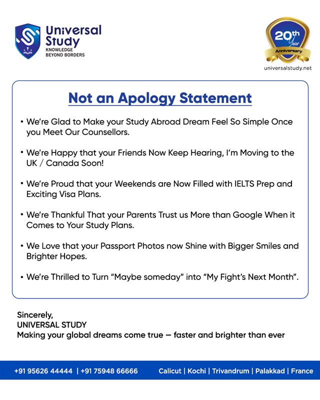 Study79364Study's tweet image. No apologies. Just dreams fulfilled and visas approved. 🎓✈️
#UniversalStudy #NotAnApologyStatement #StudyAbroad
📷 Contact Us:
+91 95626 44444
+91 75948 66666
📷 universalstudy.net
📷 info@universalstudy.net