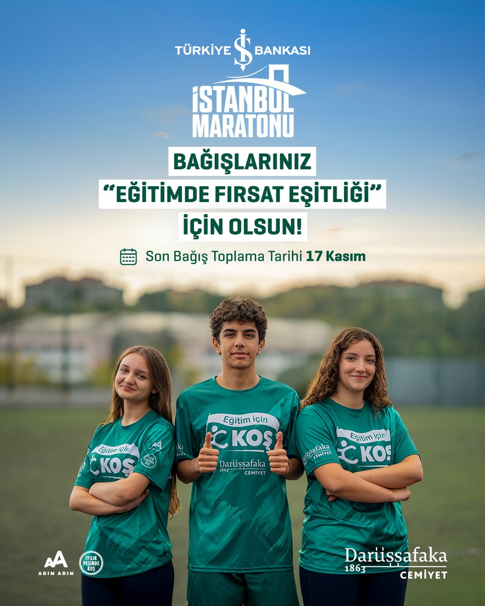 Öğrencilerimizin hayallerini gerçekleştirmek için attığımız adımlar büyüyor, kampanyamız 17 Kasım'a kadar devam ediyor. 🖤💚

Darüşşafaka olarak; babası ve/veya annesi hayatta olmayan, maddi olanakları sınırlı, başarılı çocuklarımıza tam burslu ve nitelikli eğitim olanağı
