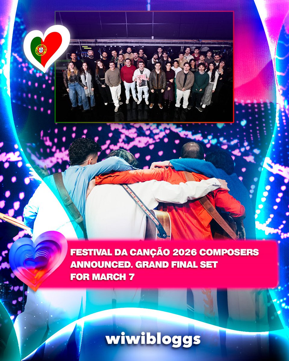 🇵🇹 Is a new viral sensation cooking in Portugal? RTP announced the 16 composers that will take part in Festival da Canção 2026. 

📺 Semifinals are set for February 21 and 28 and the Grand Final on March 7. Location to be announced. 

#festivaldacanção #eurovision #FC2026