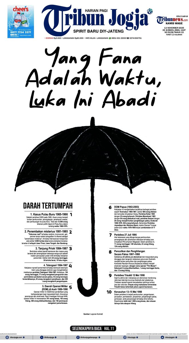 yang fana adalah waktu, luka ini abadi 🥀

sehat selalu untuk dulur-dulur di "tribun jogja", masih dalam rangka merayakan proyek politik pengangkatan pahlawan nasional soeharto.