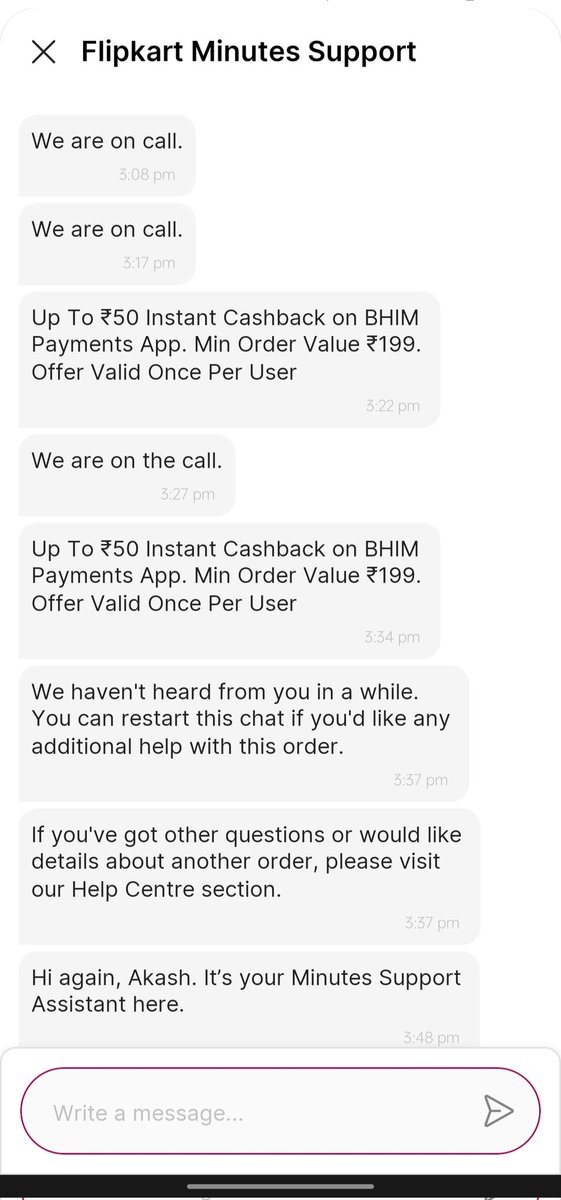 imakash70's tweet photo. @flipkartsupport Please check the attached image of chat,  and it also shows i connected over call. But the issue is not resolved. https://t.co/2udoWkxgWP