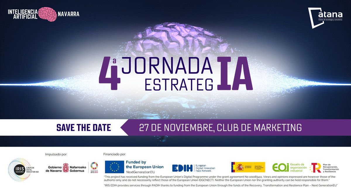 🧠 Próximamente celebraremos la 4ª Jornada EstrategIA Navarra 🧠 

DE LA ESTRATEGIA A LA ACCIÓN: DESCUBRE EL PODER DE TU PROPIO AGENTE DE IA.

¿Te lo vas a perder?

📆 27 de noviembre
🕐 9:30
📍 Club de Marketing de Navarra
✍ Inscripciones ➡️ lnkd.in/dSky3Hev 

#atana #IA