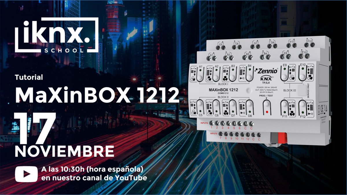 Próximo estreno en nuestro canal de YouTube!. Tutorial sobre el MaXinBOX 1212 del fabricante Zennio. Lunes 17 de Noviembre a las 10:30h. Aquí tienes el enlace para no perderte tu estreno:

youtu.be/Zs40Cfr6HMI
<a href="/Zennio_en/">Zennio</a> <a href="/ZennioSpain/">Zennio Spain</a>