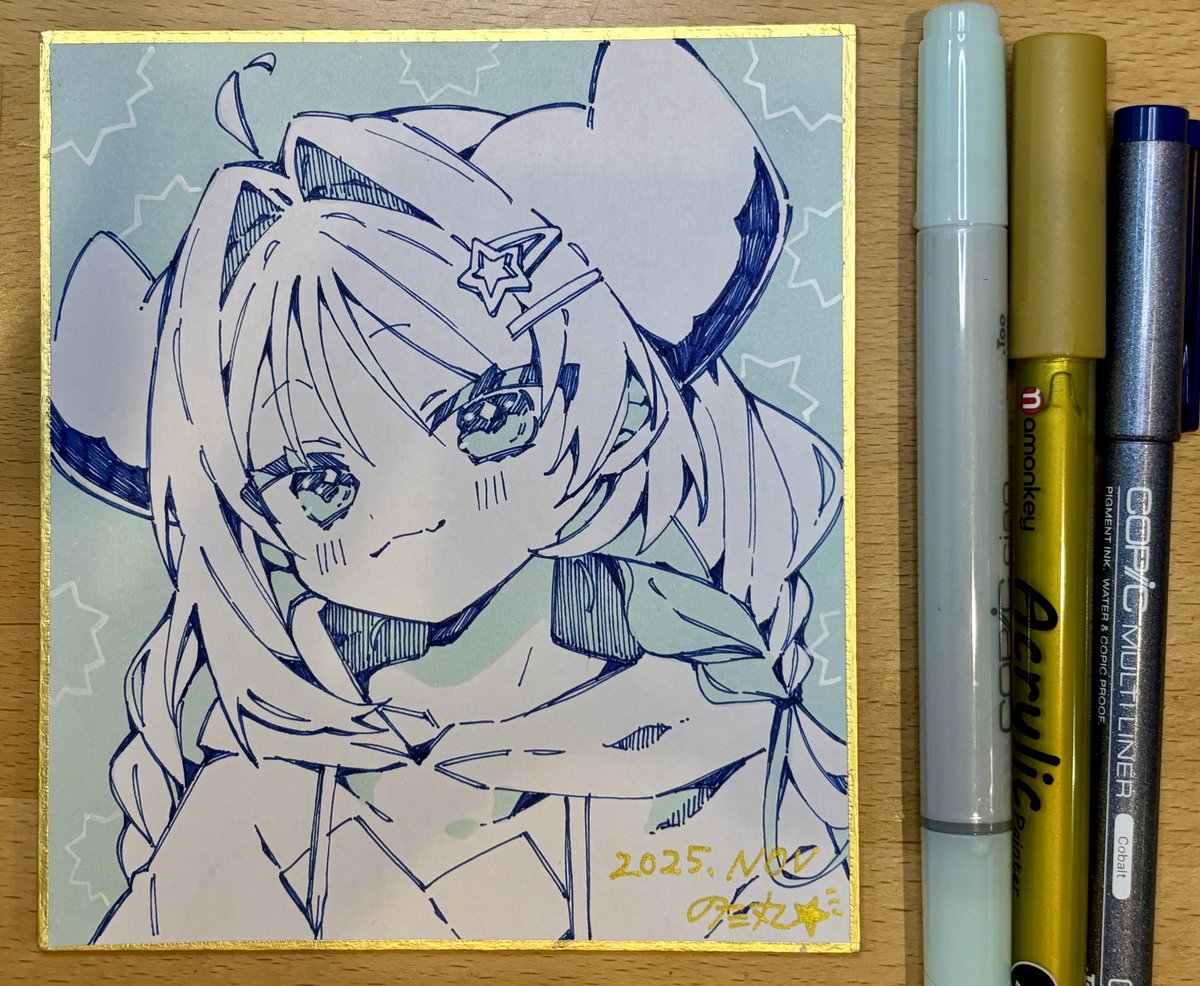 明日のショート用に描いた色紙
アナログの線画練度が上がってる気がする…！！