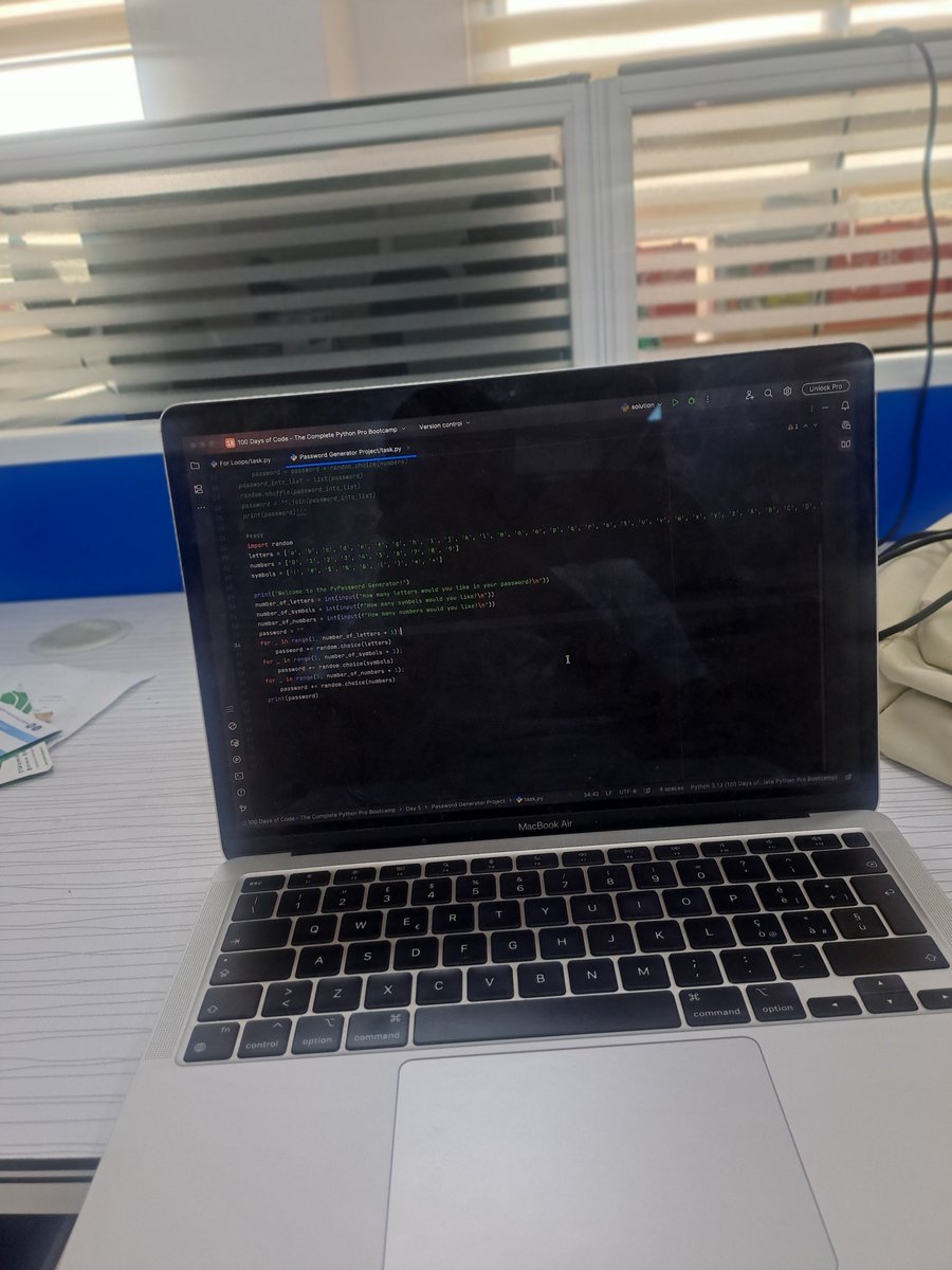 realkellygee_'s tweet image. Day 5 of #100DaysOfPython: nailed the for loop + range(), and whipped up a mini password-generator program that combines symbols,letters and numbers to generate a strong password for me ❤️

#python #coding #learnpython #tech #developer
