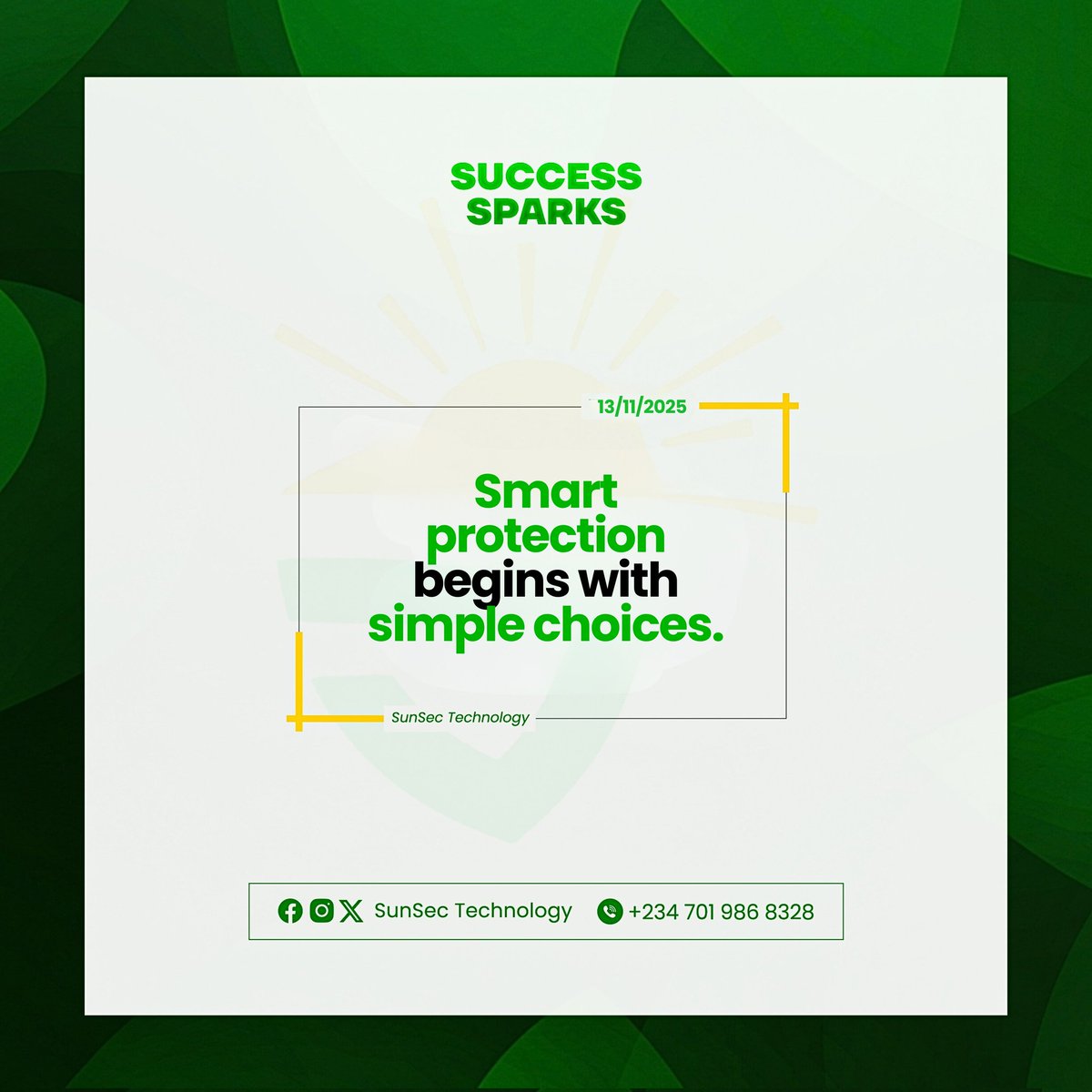 SunSecTech's tweet image. Smart protection starts small. 

One choice today saves you stress tomorrow.

Stay secure with SunSec Technology.

#sunsectechnology 
#SmartSecurity 
#SolarNigeria