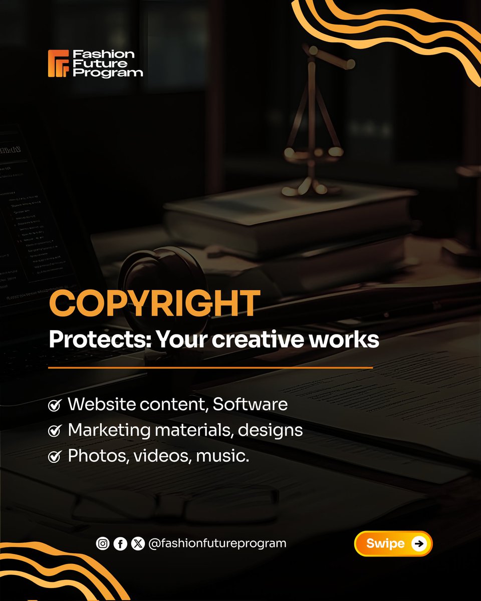 fashionfuturep's tweet image. From trademarks to copyrights and patents, IP is how you secure your creativity and claim what’s yours.
Protect your ideas before someone else profits from them. 
#FashionFutureProgram #BrandProtection #EntrepreneurTips