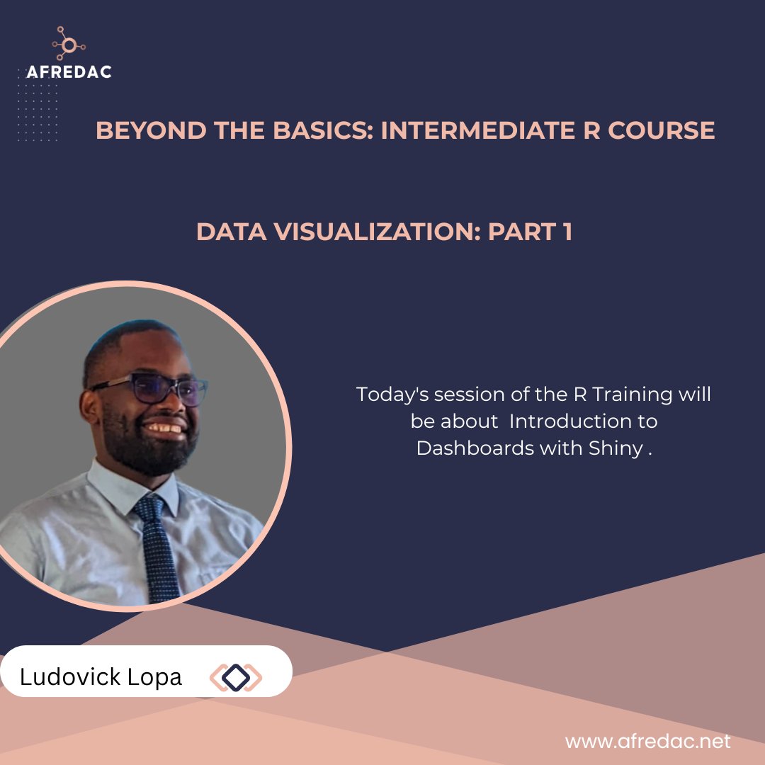 Tune in to today's session of the Intermediate R Training where we will be focusing on Introduction to Dashboards with Shiny

Sign up today at afredac.net/intermediate-r…

#Afredac #AfredacUbuntuPlatform #RforFunClub #RCommunity #RShiny #DataVisualization #SkillsDevelopment