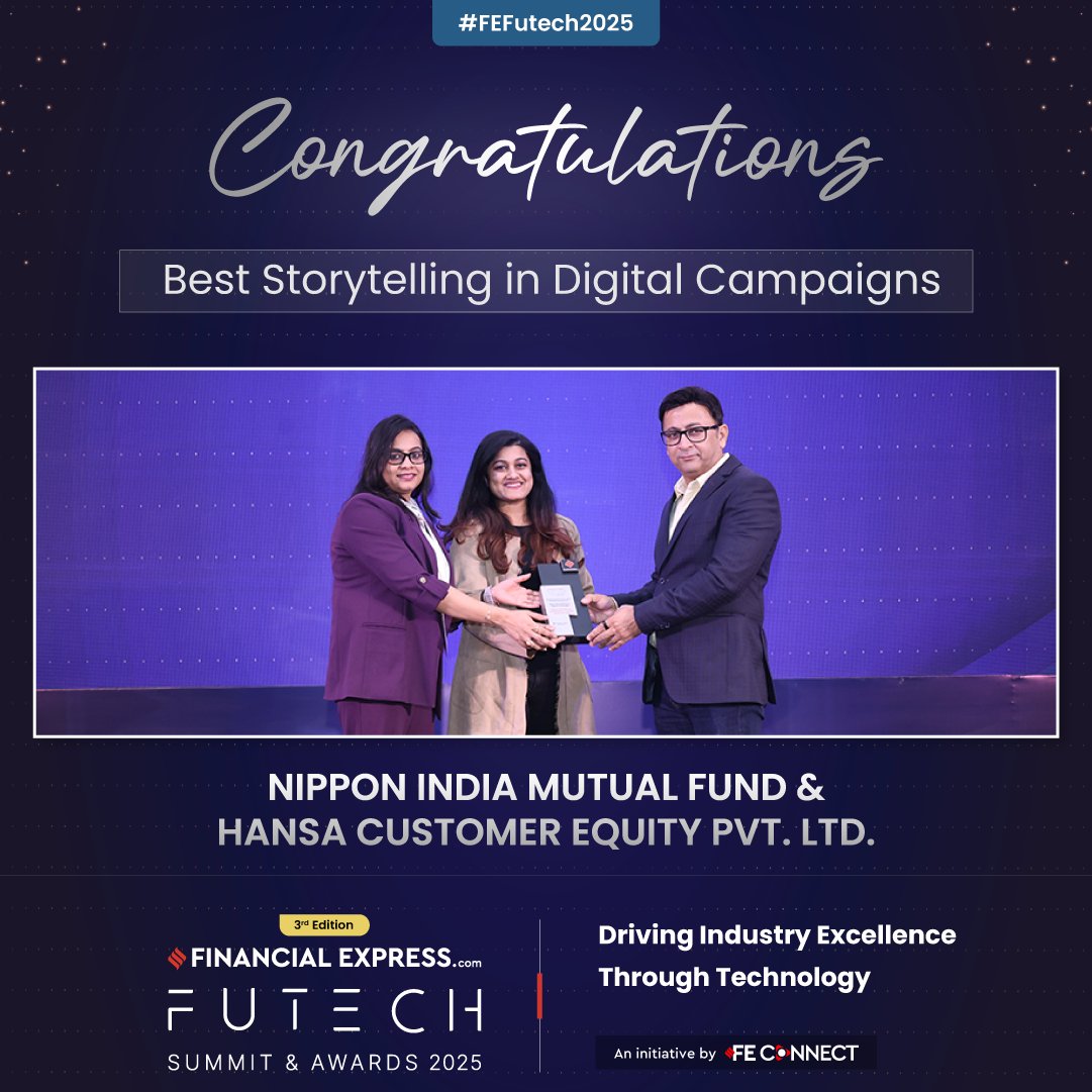 FE_Connect's tweet image. Congratulations to @NipponIndiaMF &amp;amp; Hansa Customer Equity Pvt. Ltd. for winning Silver in Best Storytelling in Digital Campaigns at the FE FuTech Awards 2025.

#FEFuTech2025