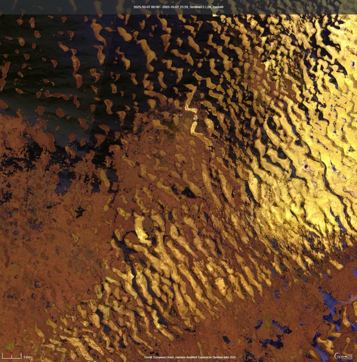 InOrbitIvan's tweet photo. I would swear it's one of the @Philthe4cstr masterpieces. 
However, this time one of the nature's own masterpiece -  intertwined vegetated and arid patches around the Lake Chad. 
#Copernicus #Sentinel-2 Cloud Phase RGB https://t.co/edSBfd6jxt