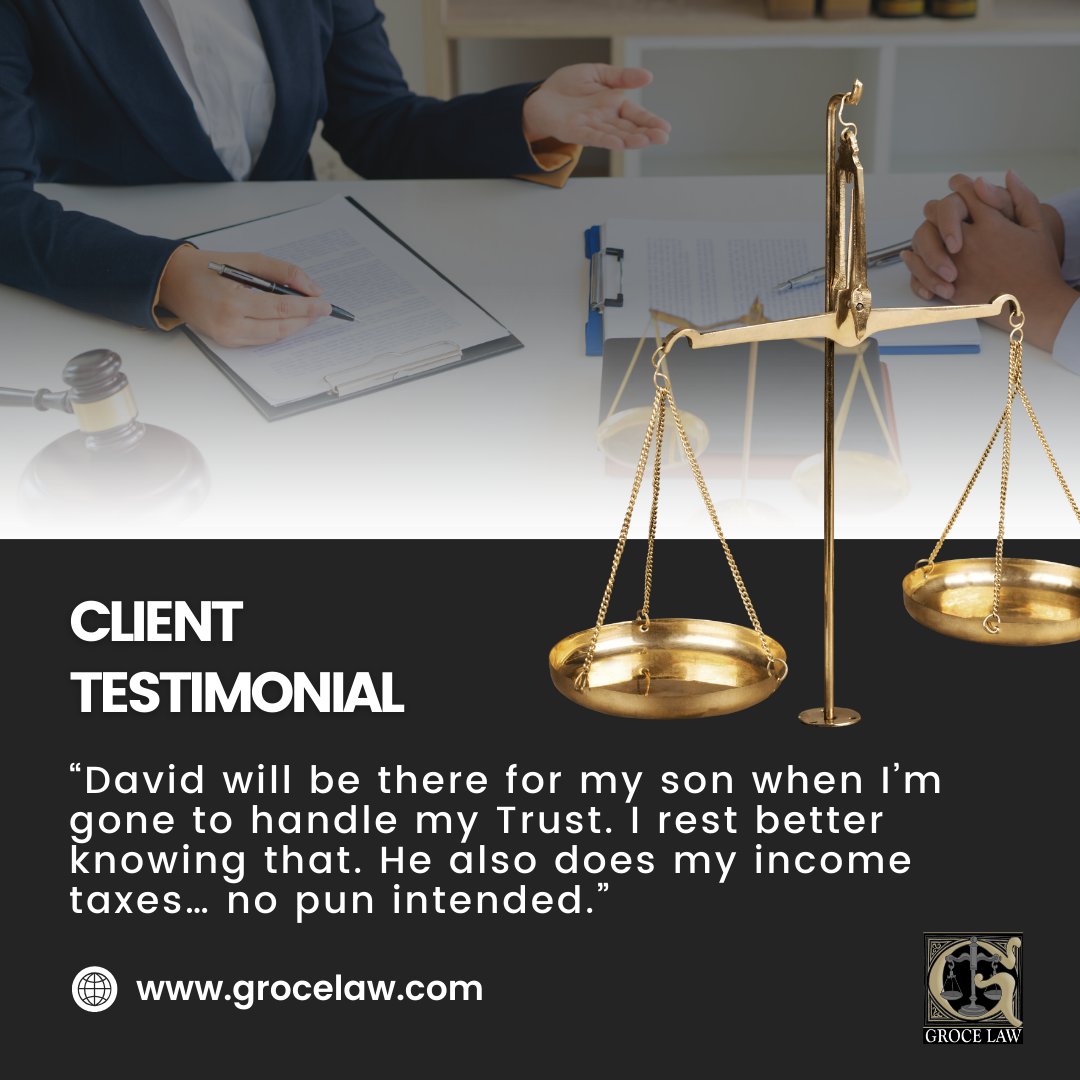 At Groce Law Firm, we’re proud to earn the trust of families who rely on us for estate planning, tax services, and long-term financial guidance.

Find out how we can help you: grocelaw.com

#ClientTrust #EstatePlanning #TaxServices #TexasFamilies #GroceLawFirm
