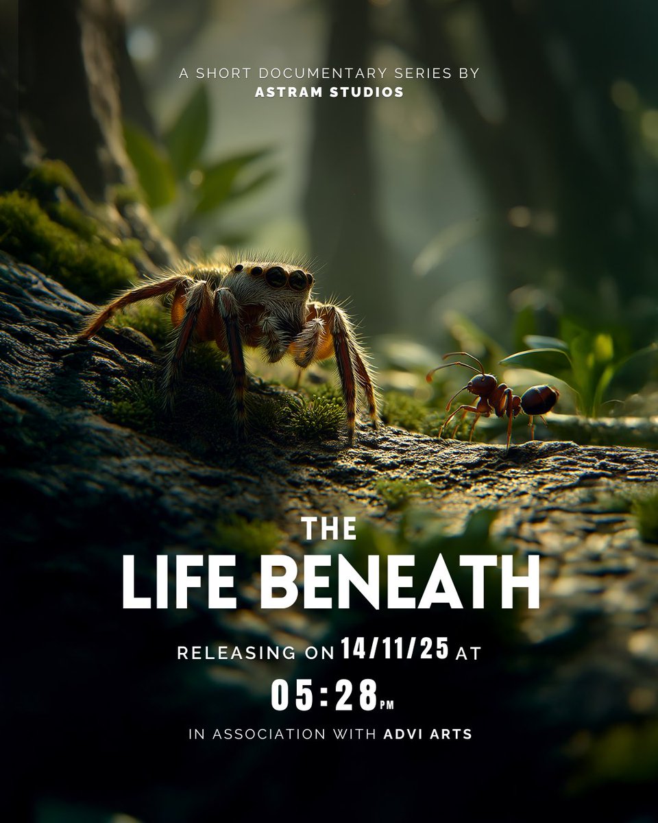 AstramStudio's tweet photo. The Life Beneath, Episode 1, “Ant vs Spider,” premieres on 14 November at 5:28 PM exclusively on the Astram Studios YouTube channel. - https://t.co/UxzzyzN2Wb
Join us as we explore the unseen world beneath our feet. https://t.co/in8cUJv3em