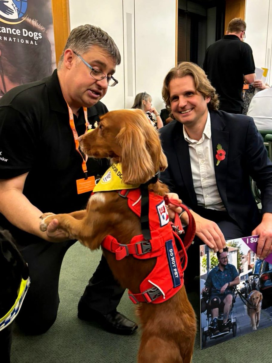 Steffanaquarone's tweet image. Fantastic to meet Teddy - a PTSD assistance dog - and his handler🐾

Too many service dog users are still being turned away from shops and pubs. That&apos;s not just wrong, it&apos;s illegal.

We need to do more to explain the vital work these dogs do 💜

#ServiceDogs
#Accessibility