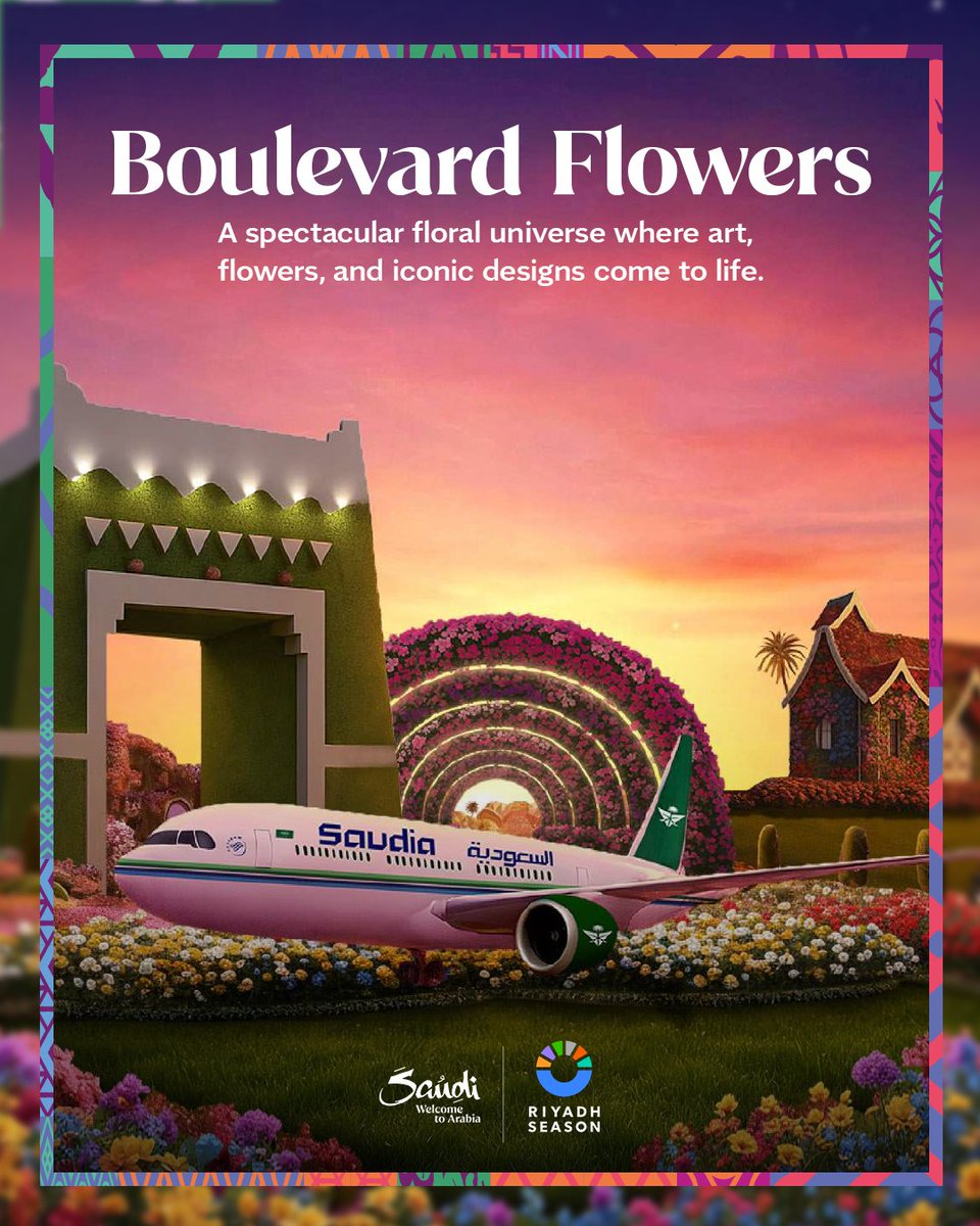 VisitSaudi's tweet image. A floral universe bursting with color and creativity. 🌸 ​

Get ready to wander through fields of endless blooms.​

🗓️ 10 Oct 2025 - 31 March 2026​
📍 Riyadh​

Plan your visit today:​
visitsaudi.com/en/seasons/riy…​

#StayedForMore #VisitSaudi