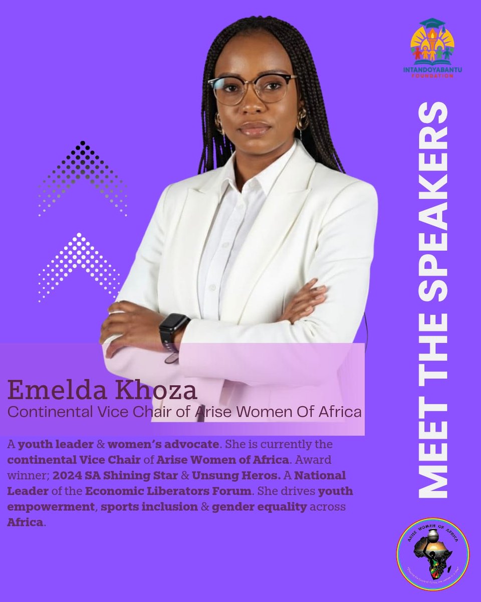 IntandoyabantuF's tweet photo. 🎤 Meet Our Speaker!
Emelda Khoza, Continental Vice Chair of Arise Women of Africa, youth leader & award-winning advocate for women and equality. She’s passionate about empowering the next generation through leadership, sports & social impact.
#AWOA #G20WOMENSSHUTDOWN https://t.co/t9xsh2y32E