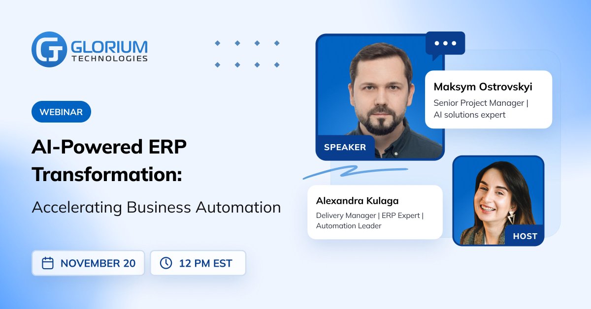 Glorium_Tech's tweet image. 🚀 AI is revolutionizing ERP — and the future of business automation starts now.

In just one week, join us for our next live session:
🎓 “AI-Powered ERP Transformation: Accelerating Business Automation”

📅 November 20 | 12 PM EST

💡 What to expect:
– How to overcome AI…