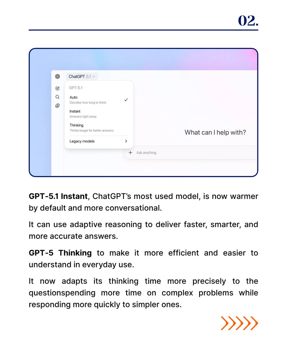 Rejoicehub's tweet image. 🚀 OpenAI just dropped GPT-5.1, smarter, warmer, and more human than ever!
.
.
#rejoicehubllp #GPT51 #OpenAI #ChatGPT #ArtificialIntelligence #TechUpdate #AIRevolution #AIInnovation #FutureOfAI #NextGenAI #OpenAINews #SmartAI #AIThinking #ExplorePage #LatestUpdate #AITech