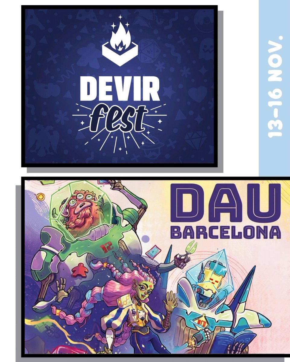 DMZ_Games's tweet image. Los jugones que andéis por #Barcelona esta semana tenéis citas interesantes:
🎂 Esta tarde estaremos celebrando los 25 años de Devir en el #DevirFest 
🎲 Y el fin de semana nos encontraréis en el 14º festival del juego, el #DAU2025

¡No dudéis en saludar! 🙃
#DMZGames