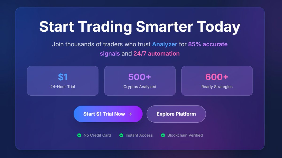 WileyJones1995's tweet image. Join thousands of traders who trust ANALYZER for 85% accurate signals and 24/7 automation.
🔹Practical and affordable
🔸Fast
🔹Smart
🔸And everything you want as a trader

🔗analyzer.finance/why-analyzer

#RefDrop #Analyzer  #PassiveIncome  #AITrading #CryptoAnalysis