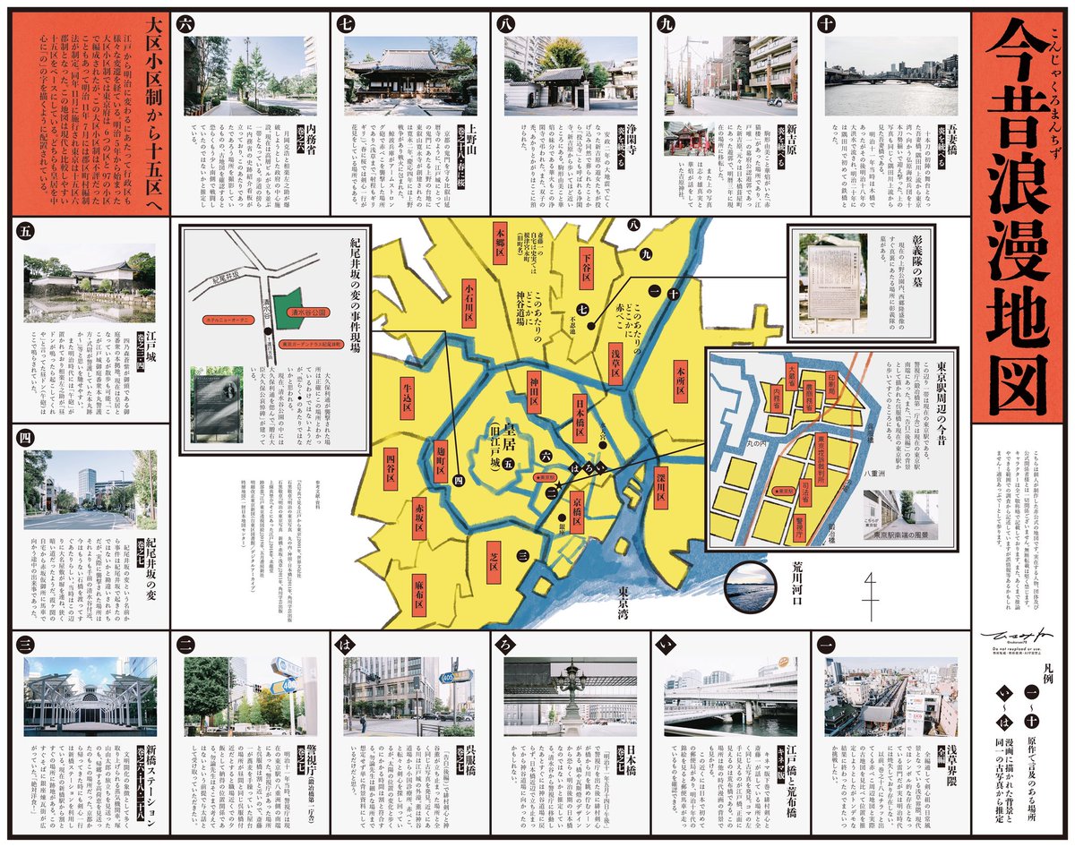 ▶︎今昔浪漫地図
るろうに剣心の舞台となった場所や
漫画の背景から推定した場所を
街歩きしてみる東京編！

剣心達が生きる明治と我々が生きる令和の風景が重なるような、どこか地続きで繋がっているような感覚を拾い集めました。各コラム部分を拡大したものはリプに載せていきます。
#浪漫博覧会web