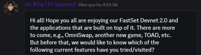 kendeath95's tweet image. Have you been to the @pisquared Portal to experience the games and complete quests yet?

#FastSet DevNet v2 is live.

Use #OmniSet to experience Deposit/Withdraw from FastSet to EVM and vice versa.
#Testnet tokens: $SET, $WSET, $ETH, $setWETH, $WETH.

You can also play games