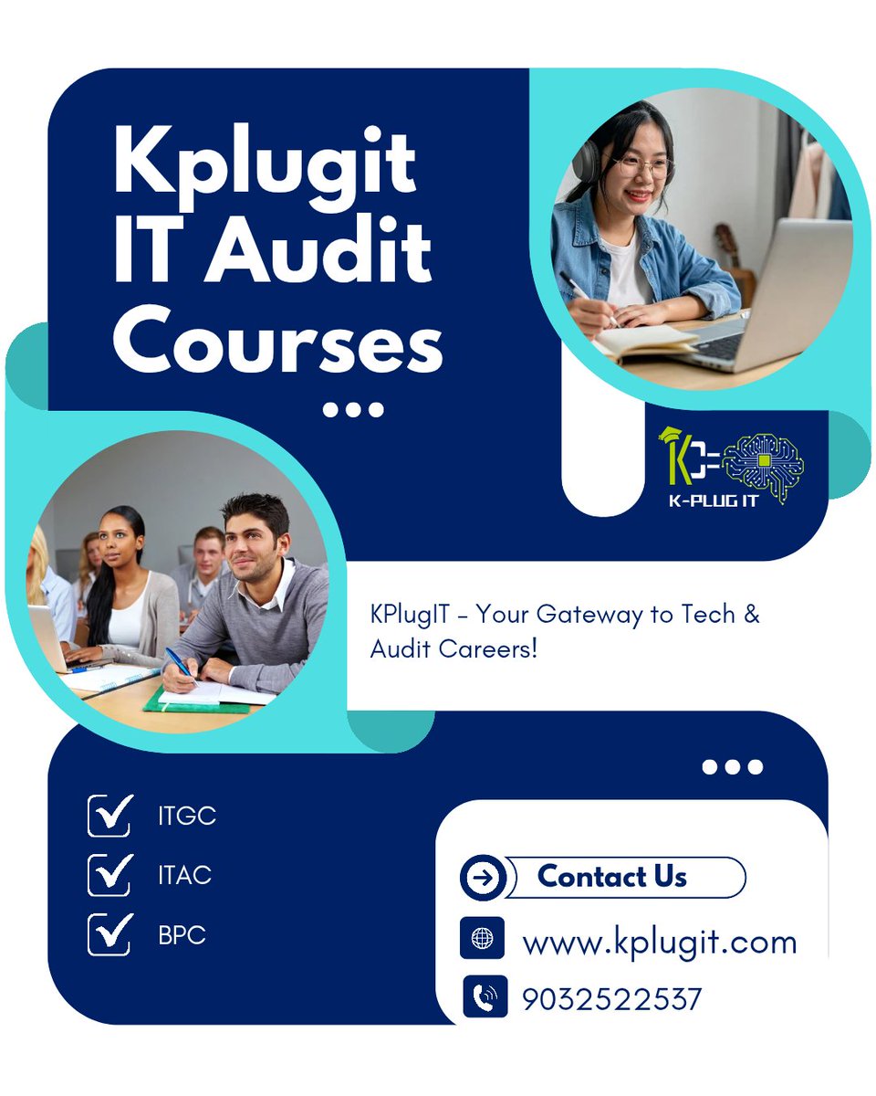 KPlugIT's tweet image. Future of IT Audit – Learn  with KPlugIT
IT Audit Course in Telugu (ITAC, ITGC, BPC)– 📩 Got questions? DM us 9032522537
or drop a comment below!
kplugit.com/index.php

 #KPLUGIT  #ITGovernance #ITControls #OnlineLearning #levelupyourcareer  #LearnAndGro #ITGC #ITAudit