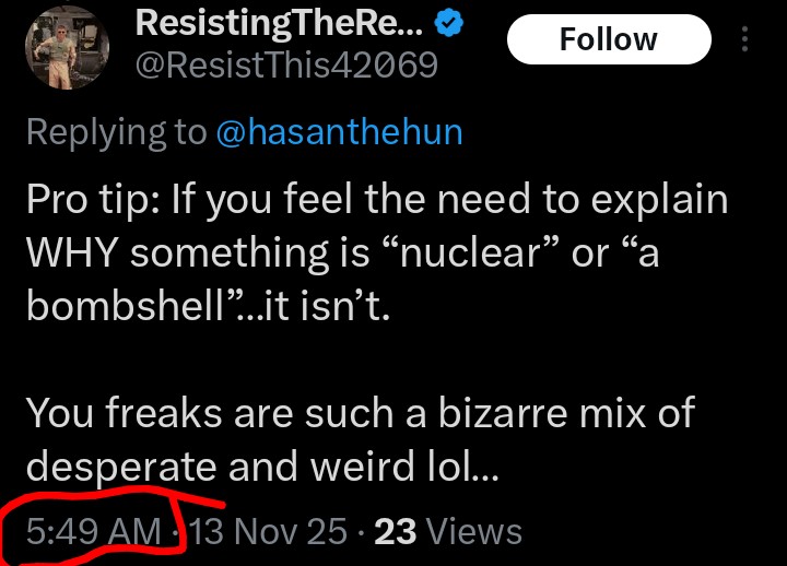 Working Americans at 5:49 am:
"Time to make the donuts."

MAGA at 5:49 am:
"Time to defend the pedophiles."