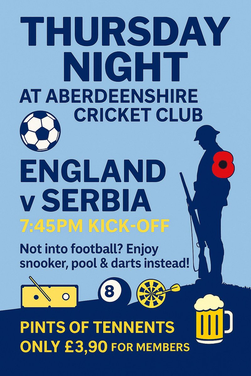 Cold, wet and windy?

Warm yourself up with some live football on the screens and cue action in our brilliant games room!
Everyone welcome - members and non-members!

Snooker – £1 for 35 minutes
 Pool – 50p per game
 Darts – Free

Most Importantly : We will never forget them.