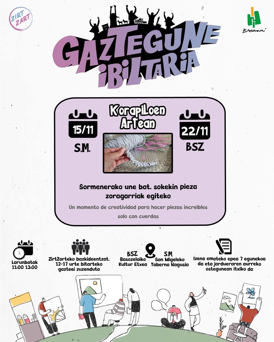 Kaixo, bazkide; 

"GAZTEGUNE IBILTARIA" programaren larunbateko saioan izena emateko azken orduak. 

Gogoratu San Migelen 
egingo dugula.

Animatu! zirtzart.basauri.eus/es/inscripcion…