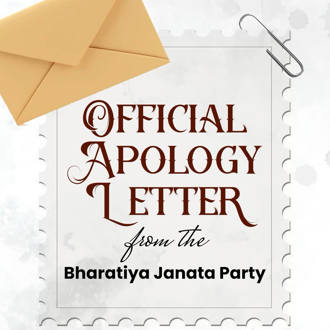 BJP4India's tweet image. An Official Apology Letter from the Bharatiya Janata Party.
Because when delivery meets disbelief, apologies are in order. 🧵