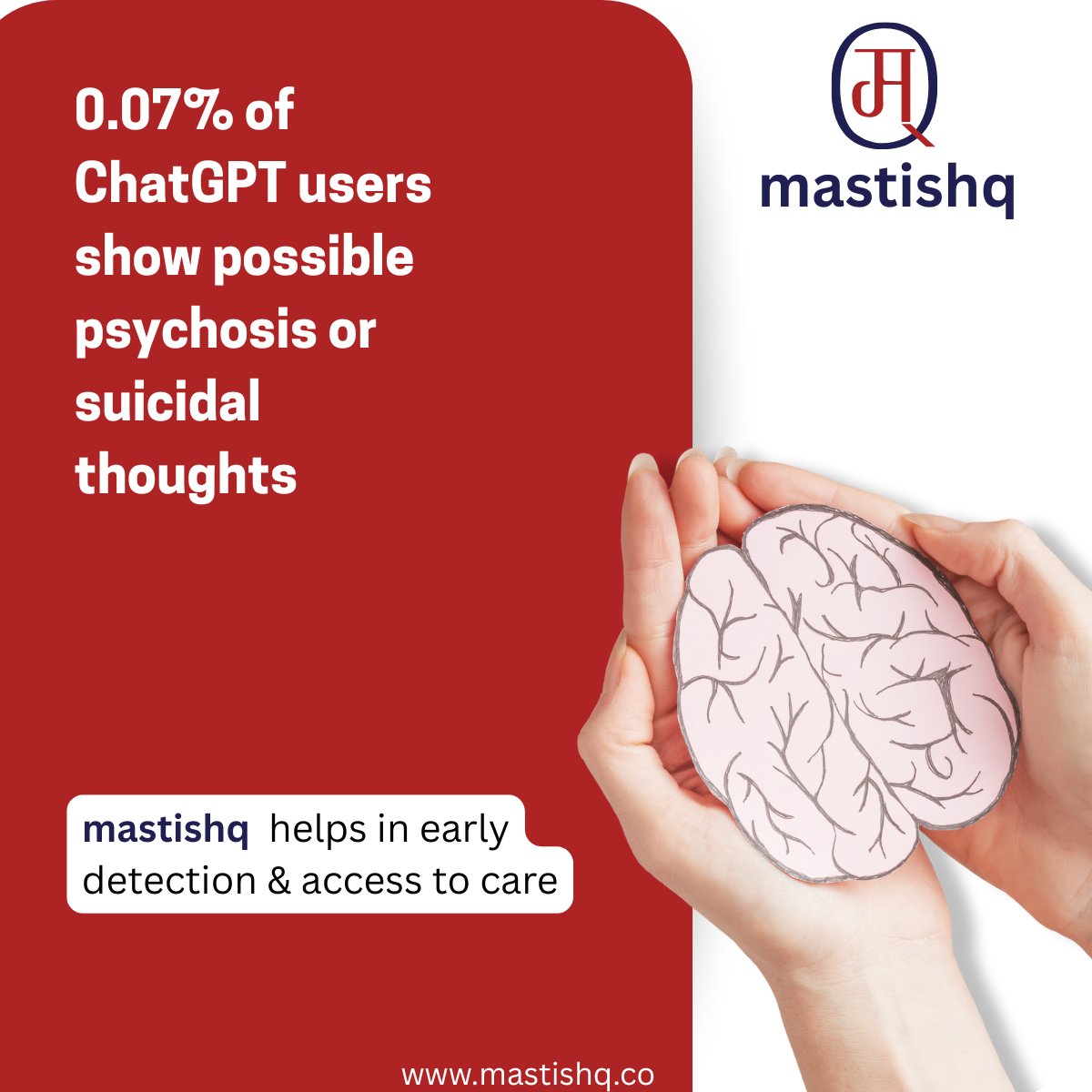 Mastishq2's tweet photo. “OpenAI data shows some ChatGPT users may face mental health crises. #mastishq emphasizes awareness, early detection, and access to care to provide timely support.  #Mastishq #MentalHealthAwareness #AI #DigitalHealth #EarlyIntervention” https://t.co/26zSkN7zLO