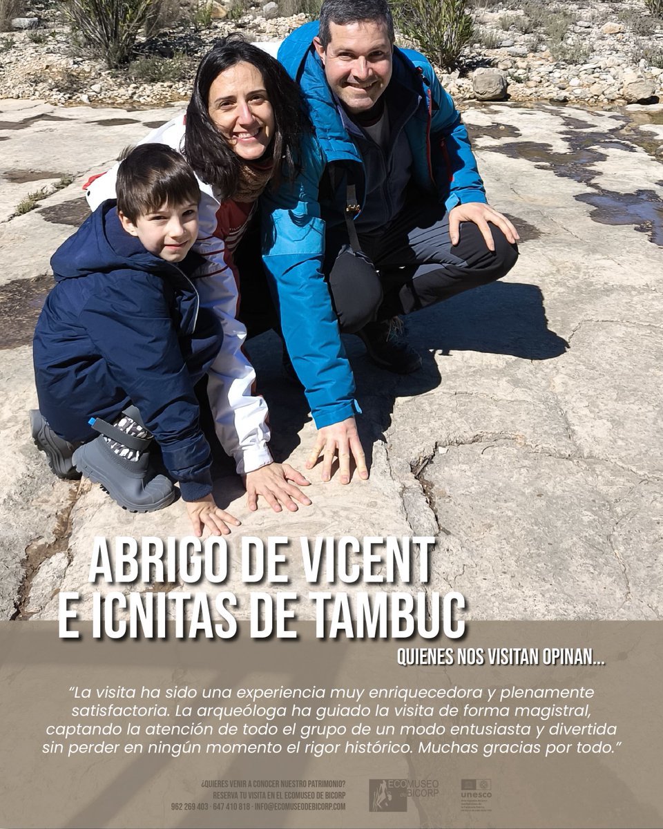 Con amigos, con familia, con el cole... El yacimiento de Tambuc es el sitio ideal para pasar una mañana ¡de lo más cretácica! Conociendo de mano de nuestros guías la historia y origen de su rastro de pisadas.

INFO Y RESERVAS:
647 410 818 | 962 269 403
info@ecomuseodebicorp.com