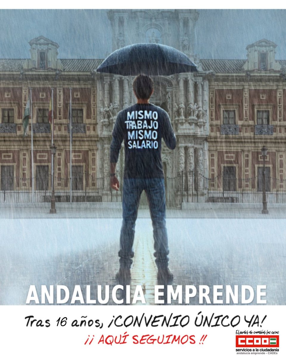 CCOOAEFPA's tweet photo. ⛔️Casi 17 años y seguimos sin igualdad salarial. No más excusas: #ConvenioÚnicoYa  para @aemprende  ✊#LuchaSindical #MismoTrabajoMismoSalario
@AndaluciaJunta @JuanMa_Moreno @CarolinaEspanaR @EconoHaciendAND  @GoVillamandos @UniversidadAnd  @Comunica_FSCA https://t.co/8Wo681ImWJ