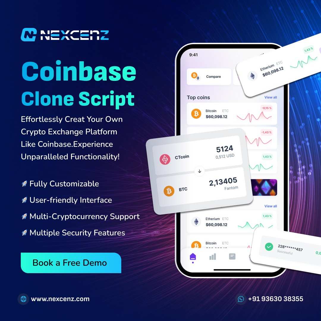 nexcenz's tweet image. Launch your own #Crypto exchange like #Coinbase  with our #CoinbaseCloneScript. Get advanced trading features,top-notch security &amp;amp; a seamless user experience for your global #traders

Get Free Demo- nexcenz.com/coinbase-clone…

#Web3Builders #CryptoInvesting #Ethereum #CEX #DEX #P2P