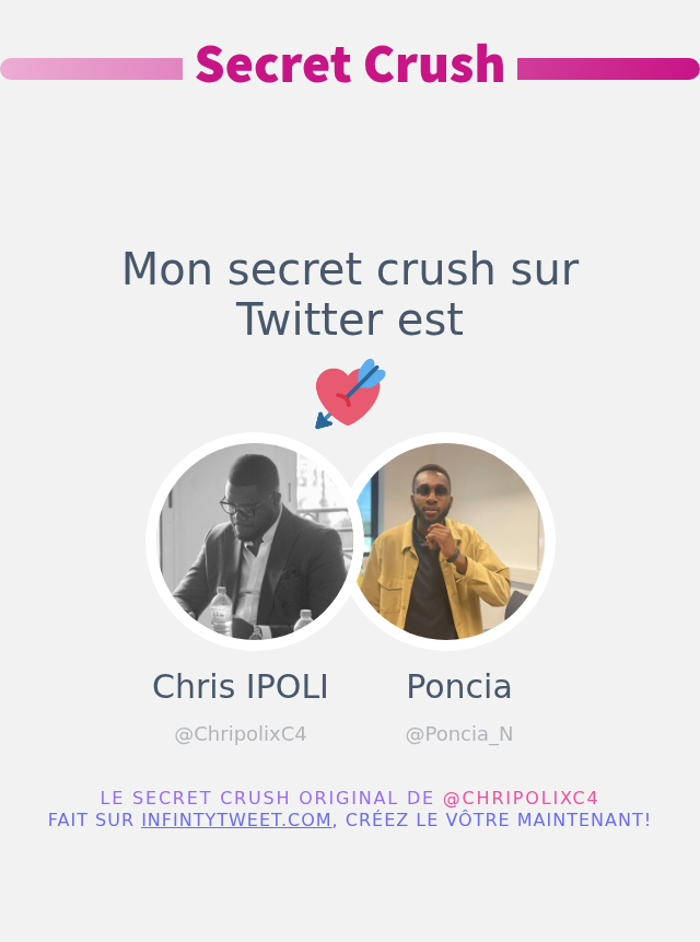 ChripolixC4's tweet photo. Mon secret crush sur Twitter est @Poncia_N

➡️ https://t.co/9dw5PhnoLA https://t.co/vqZMWJf5R3