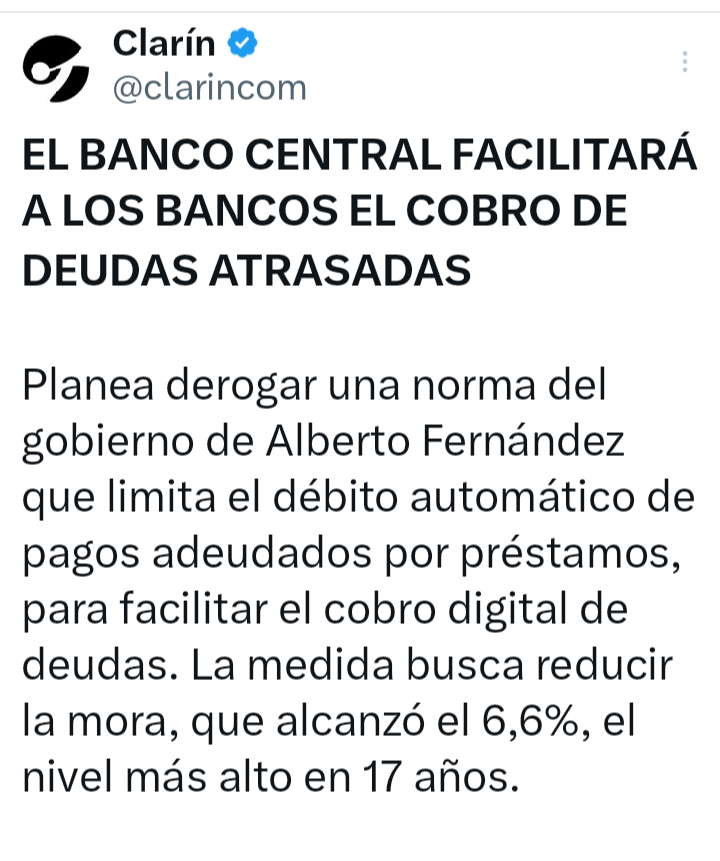 Antes de q toquen un sólo peso más de mi sueldo, renuncio y me busco algo en negro. 1° te meten intereses usureros. Y después  pretenden quedarse con el sueldo. Para reducir la mora q alcanzó su mayor nivel en 17 años. Pero bajó la pobreza y la inflación🤌 <a href="/LuisCaputoAR/">totocaputo</a> <a href="/JMilei/">Javier Milei</a>