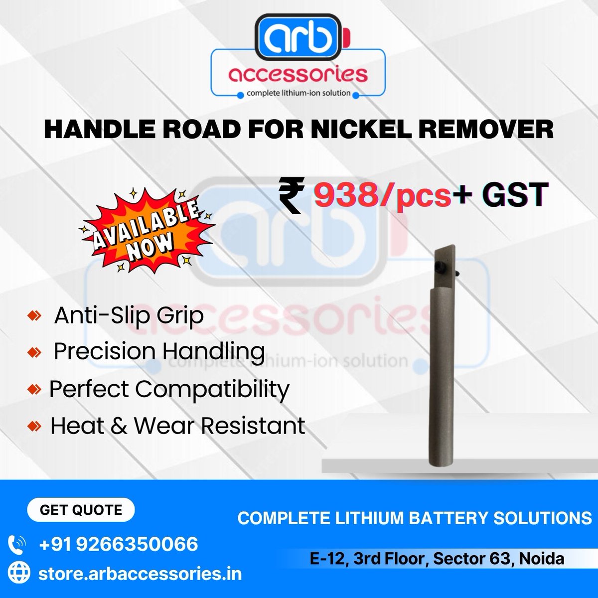 arb_ltd's tweet image. ⚙️ Nickel Remover Machine ⚙️

🔧 Cell Nickel Remover Machine – Efficiently removes nickel 
🔪 Blade for Nickel Remover Machine – replacement for precise cutting
🪛 Handle Rod for Nickel Remover – Strong grip 

🛒 Buy Now:
store.arbaccessories.in/category/nicke…

#Arbaccessories #BatteryTools