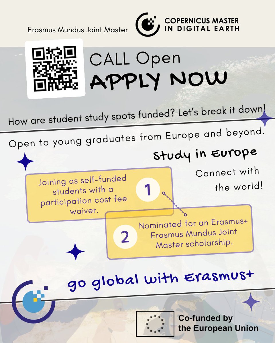 MSc_CDE's tweet photo. #APPLYNOW Good news! The call is open worldwide #students from all countries, both in and outside #Europe, are eligible to apply according to the Erasmus+ EMJM funding categories  https://t.co/74tQCgmgnJ #EMJM Erasmus Mundus Joint Master #GEOSPATIAL Master of Science #MSc https://t.co/h8XkcpJN1s