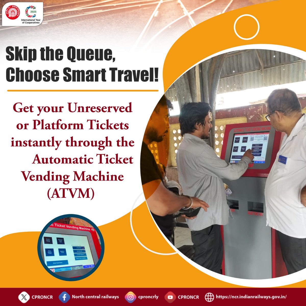 CPRONCR's tweet image. Skip the queue, grab your ticket in minutes!🎟

Use the Automatic Ticket Vending Machine (ATVM) - quick, easy &amp;amp; cashless!

#ATVM #SmartTicketing  #DigitalIndia #DigitalRail #NCRailway
